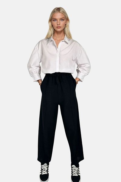 Trend Alaçatı Stili Women's Black High Waist Pre Double Pocket Linen Palazzo Pants Alc-X13775