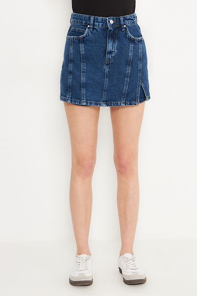 Trendyol Collection Dark Blue Slit Detailed High Waist Denim Shorts Skirt Twoss25Sr00149
