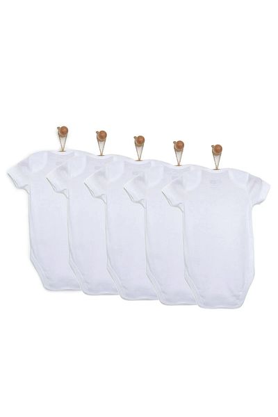 ebebek Hello Baby Hellobaby Baby Basic Ribbed Envelope Collar 5-Piece Short Sleeve Body - White