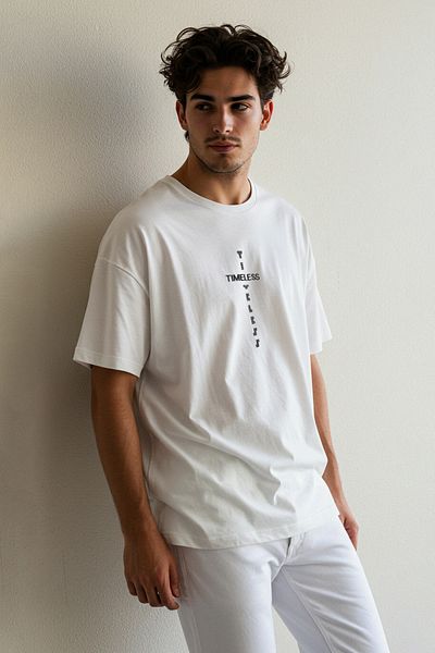 Trendyol Collection Λευκό μπλουζάκι χωρίς όψη / Φαρδιά κοπή με στάμπα 100% βαμβάκι TMNSS20TS1097