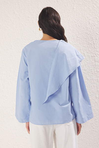 Trendyol Modest Blue Terrycotton Shawl Detailed Woven Tunic Tctss25Uk00012