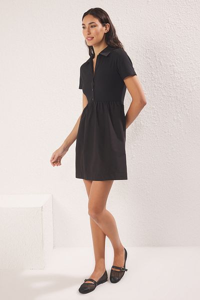 Trendyol Collection Black Buttoned Skirt Woven Detailed Mini Knitted Dress Twoss25El00772