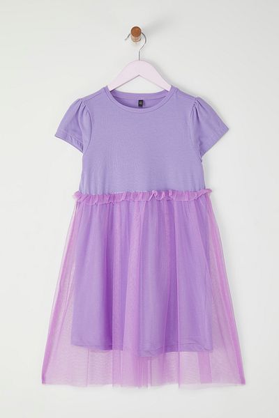 TRENDYOLKIDS Lilac Cotton Girl's Basic Mini Tutu Woven Dress Eid