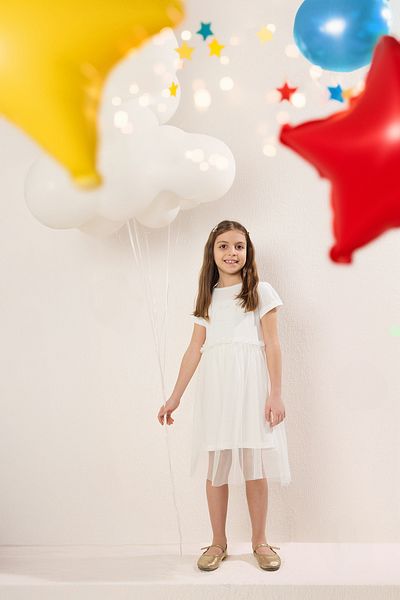 TRENDYOLKIDS Εκρού Βαμβακερό Κοριτσίστικο Βασικό Μίνι Τούτου Φόρεμα Εορταστικό Υφαντό TKDSS25EL00075
