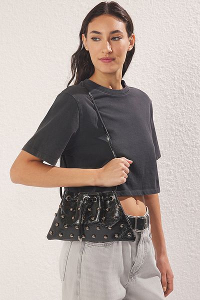 TRENDYOL SHOES Negru Trok Brodat Femeii Mini Pouch Geantă de umăr TAKSS25OC00037