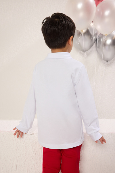 TRENDYOLKIDS Дитяча в'язана футболка унісекс з білої бавовни, звичайна/базова, з коміром-поло та звичайним візерунком TKDAW25TS00004