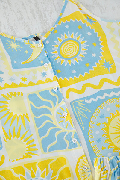 Trendyol Curve Geometrikus mintás kék viszkóz pizsama szett - többszínű TBBSS25AI00048