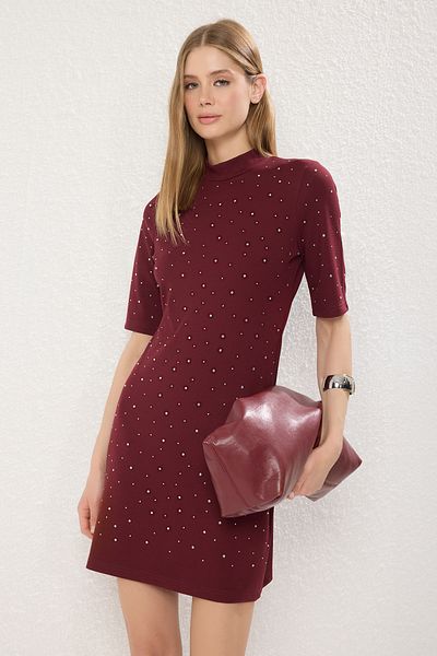 Trendyol Collection Rochie de patinatoare cu detaliu din piatra - Mini creion tricotat cu deschidere in talie