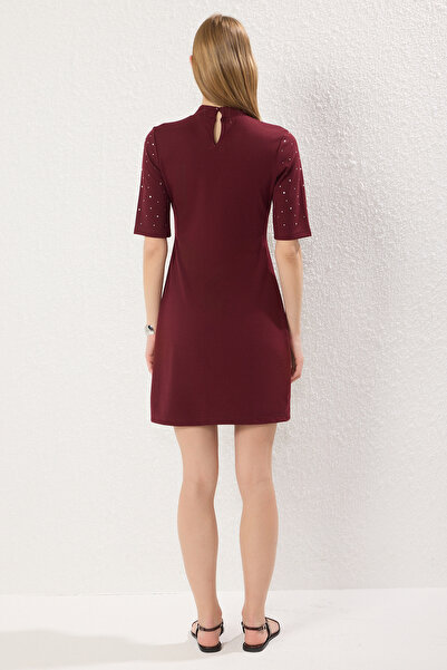 Trendyol Collection Stone Detailed Skater Dress - Mini Knitted Pencil with Waist Opening