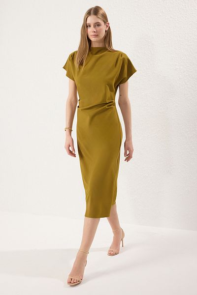 Trendyol Collection Πράσινο μονόχρωμο φόρεμα μίντι υφαντό σε γραμμή Α TWOAW25EL00393