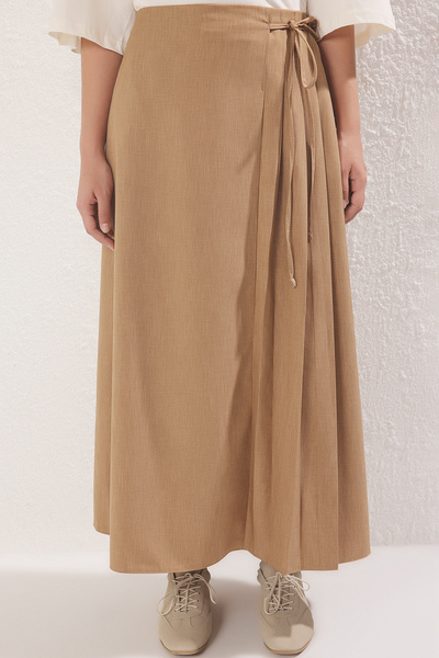 Trendyol Modest Camel Pile részletes szőtt szoknya TCTAW25EE00007