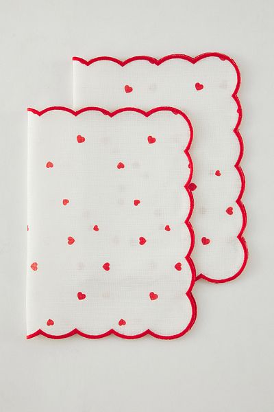 Trendyol Collection White-Red Heart Printed Edge Embroidered Set of 2 American Serving 33X50Cm Tphss25Run00013