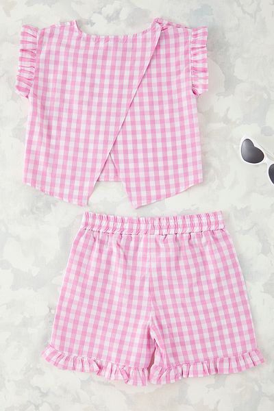 TRENDYOLKIDS Pink Plaid / Check Woven Bottom-Top Suit Tkdss25Au00058