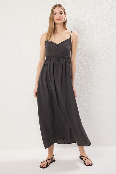 Trendyol Collection Anthracite Skirt Waist Opening Maxi Modal Woven Dress Twoss25El00624
