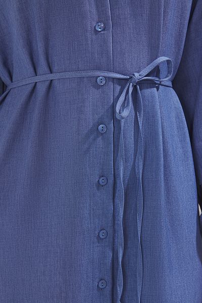 Trendyol Modest Φόρεμα Indigo Lacing Λεπτομερές λινό υφαντό φόρεμα TCTSS25EB00111