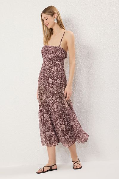 Trendyol Collection Ροζ έθνικ μοτίβο φόρεμα με μάξι φόδρα σιφόν TWOSS25EL00721