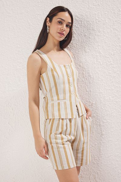 Trendyol Collection Multicolored Striped Linen Look Shorts & Bermuda Twoss25Sr00184
