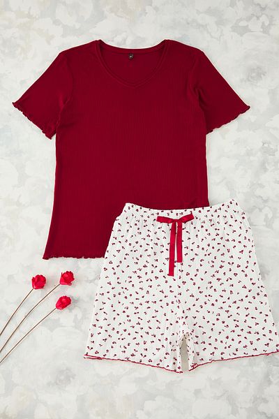 Trendyol Curve Burgundy Textured Baby Overlock Detailed Knitted Pajamas Set Tbbss25Ai00096