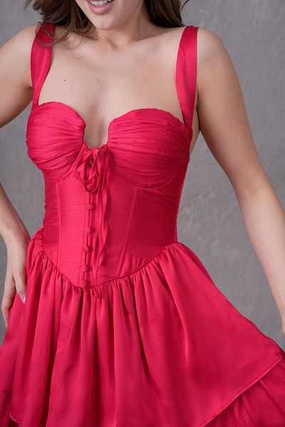 WOMAN VISION Rochie roșie din satin Elektr - decolteu, căptușeală pentru piept, guler la spate, croială la podea
