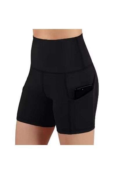 Generic Elastic High Waist Yoga Fitness Exercise Training Running Tight High Waist Pocket Shorts Black