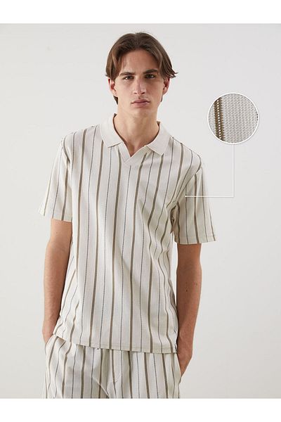 LC Waikiki New Season Polo Neck Striped Men's Textured T-Shirt - S5Ej99Z8