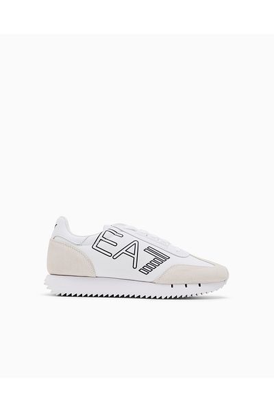 EA7 Unisex Lace-Up Sneaker - White-Black with Comfortable Logo on the Sole X8X101 Xk257-U426