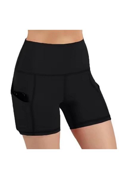 Generic Elastic High Waist Yoga Fitness Exercise Training Running Tight High Waist Pocket Shorts Black