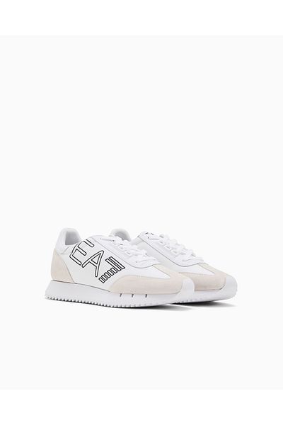EA7 Unisex Lace-Up Sneaker - White-Black with Comfortable Logo on the Sole X8X101 Xk257-U426