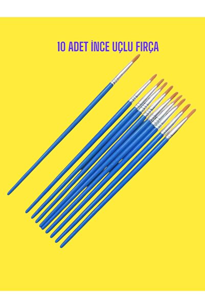 sharp&art Resim Fırçası Seti 10 Adet İnce Uçlu Fırça, Suluboya, Akrilik Boyama vs.