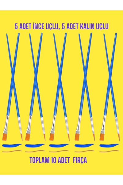 sharp&art Resim Fırçası Seti 10'lu, 5 İnce Uçlu, 5 Kalın Uçlu Fırça, Suluboya, Akrilik Boyama vs.