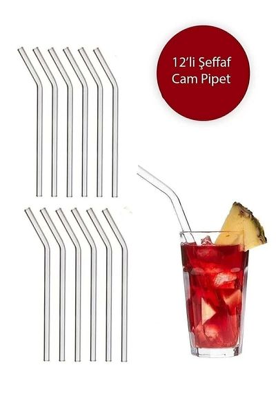 FBZhome Pack of 12 Transparent Curved Glass Straws