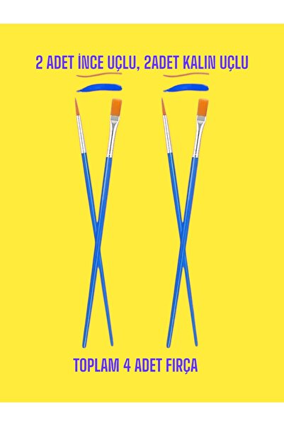sharp&art Resim Fırçası Seti 4'lü,2 İnce Uçlu, 2Kalın Uçlu Fırça, Suluboya, Akrilik Boyama vs.
