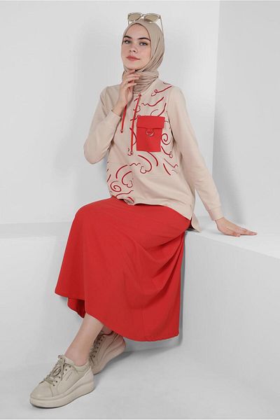 Alvina 43722 Model Patterned Skirted Tracksuit Set