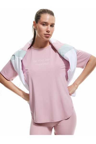 Koton Slit Detailed Printed Crew Neck Oversize Short Sleeve Sports T-Shirt