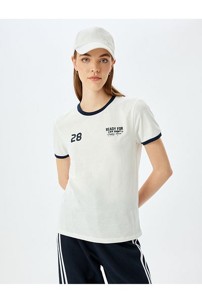 Koton Back Printed Crew Neck Short Sleeve Ribbed T-Shirt