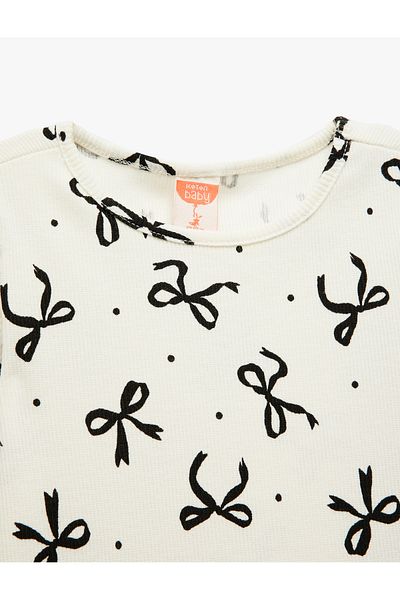 Koton Bow Pattern Short Sleeve Crew Neck Cotton T-Shirt