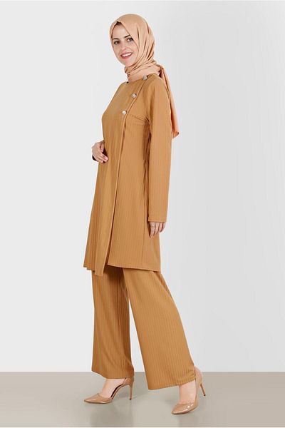 Alvina Ribbed Stone Detailed Double Trousers Set - 42882