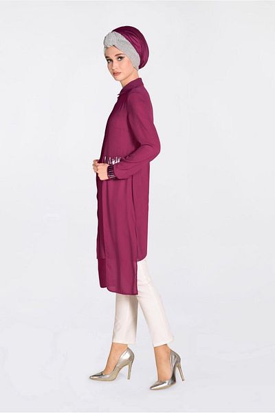 Alvina Pul Payet Detail Asymetric Chiffon Tunic 4077-1