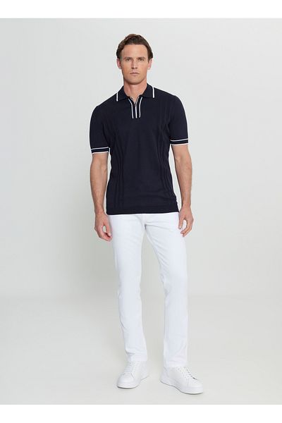 ALTINYILDIZ CLASSICS Altınyıldız Classics Polo Collar Standard Navy Blue Men's Sweater Ace072252046_Lac