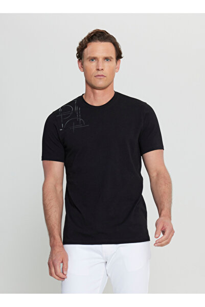 ALTINYILDIZ CLASSICS Altınyıldız Classics Crew Neck εμπριμέ μαύρο ανδρικό μπλουζάκι ACE091252401_SYH