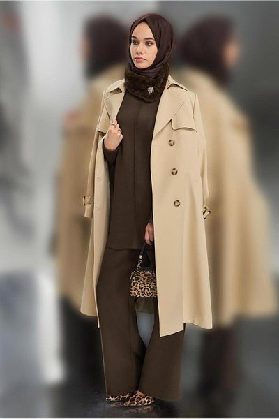 Alvina 10924 Model Belted Trench Coat