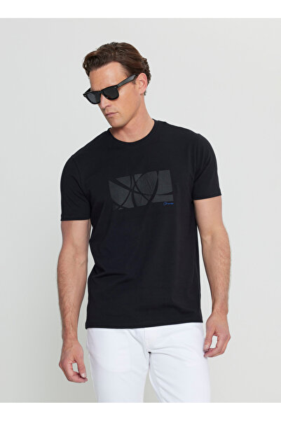ALTINYILDIZ CLASSICS Altınyıldız Classics Чорна чоловіча футболка з принтом на комірі ACE091252068_SYH