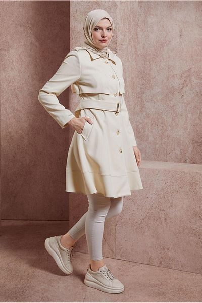 Alvina 10883 Model Belted Trench Coat