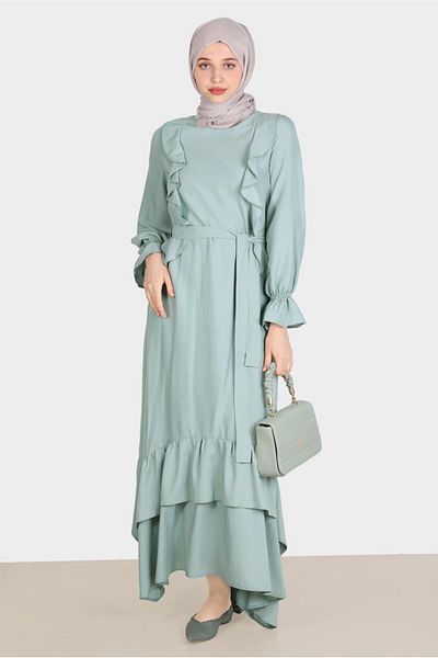 Alvina Rochie detaliată cu volan cu centură - 42633