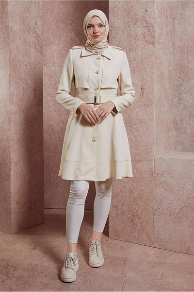Alvina 10883 Model Belted Trench Coat
