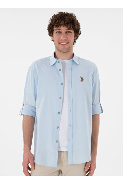U.S. Polo Assn. يو اس بولو اسن. قميص مريح بياقة قميص أزرق فاتح للرجال من ENZO