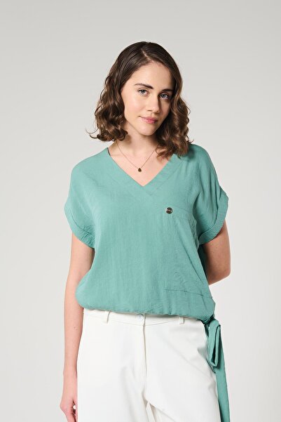 ZYRAH Γυναικεία μπλούζα Mint Green Oversize τετράγωνη τσέπη