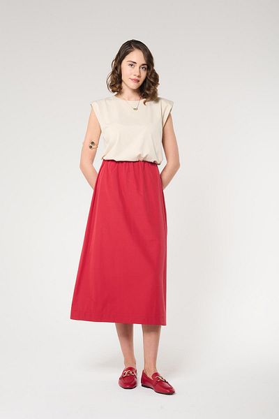 ZYRAH Red Color Pencil Form Long Length Women's Skirt