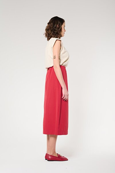 ZYRAH Kırmızı Renk Kalem Formlu Uzun Boy Kadın Etek