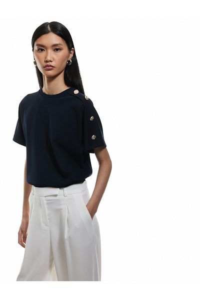 Koton Tricou cu mânecă liliac cu decolteu cu nasturi